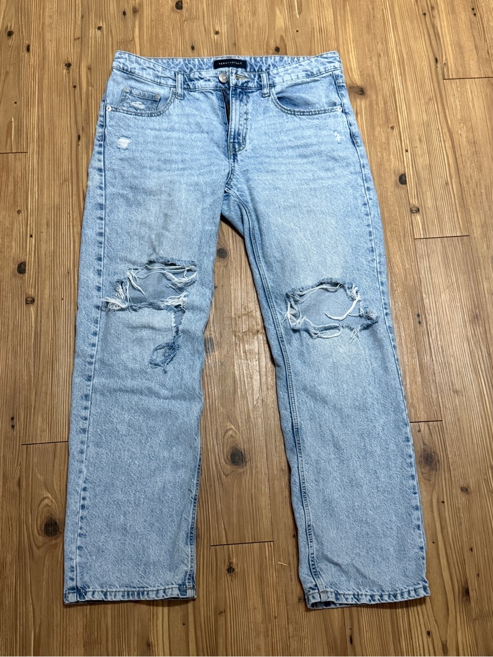 Aeropostale Light Blue Distressed Straight-Leg Jeans